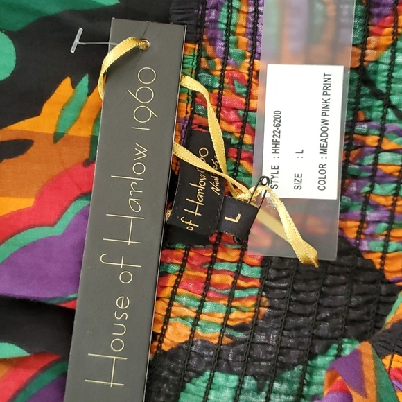 House OF HARLOW 1960 Meadow Print Ballon Sleeve Smoked Waist Midi Dress sz Large - Picture 13 of 15